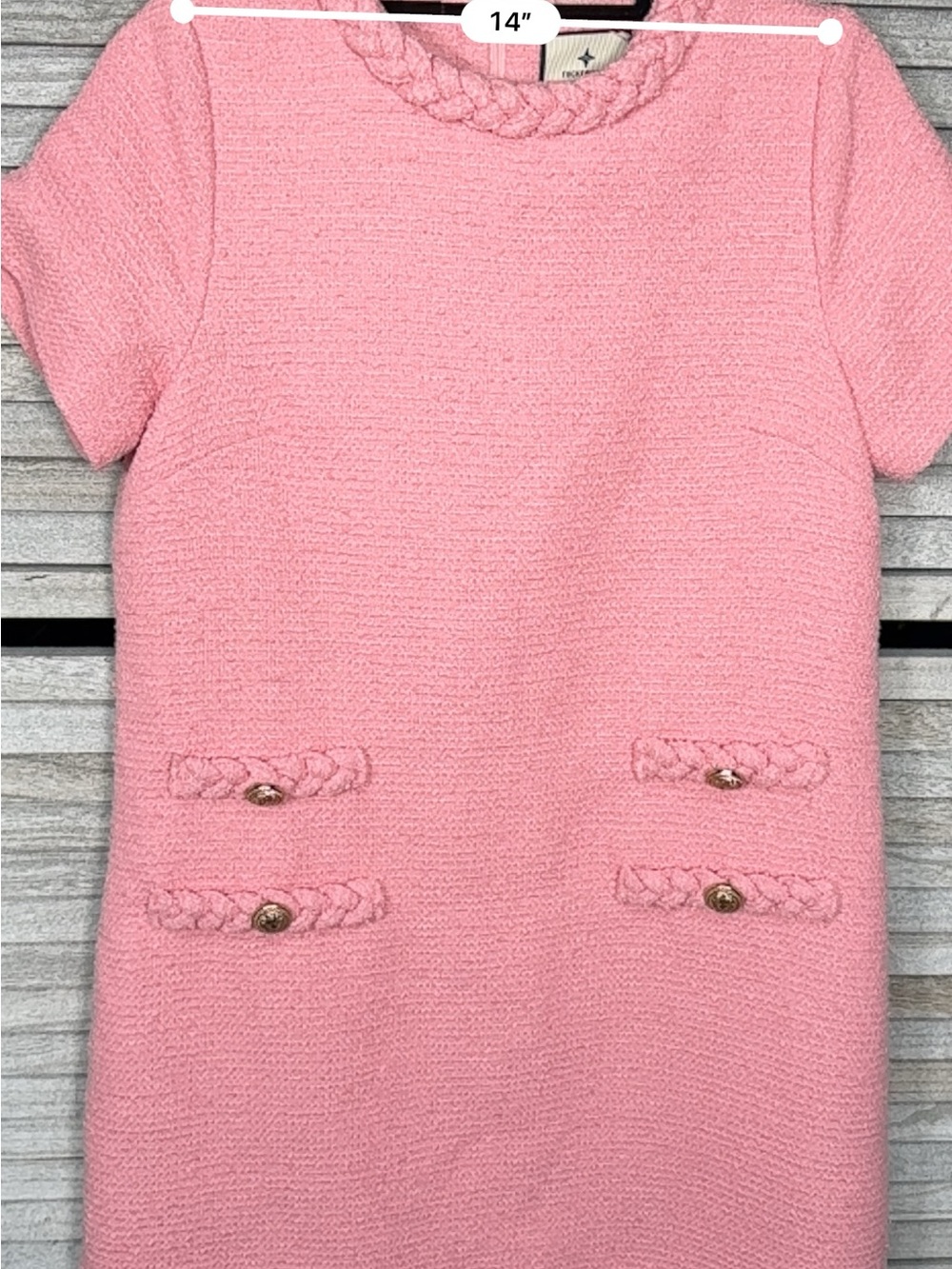 Tuckernuck Blossom Pink Tweed Jackie Dress Size M Gold Buttons - Picture 11 of 14